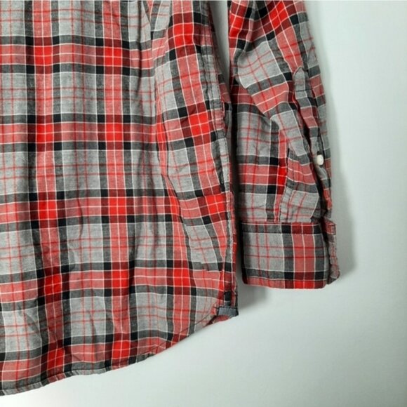 GAP Utility Sleeve Lined Plaid Button-Up Shirt Top Red Gray Kids Youth Sz XL - Picture 15 of 15